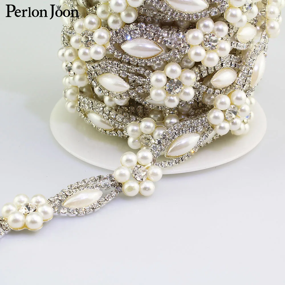 1 ярд жемчужные стразы с цветочной отделкой золотые серебряные плоские оборота