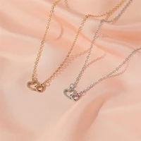 romantic simple double peach heart pendant necklace exquisite zircon clavicle chain womens wedding jewelry