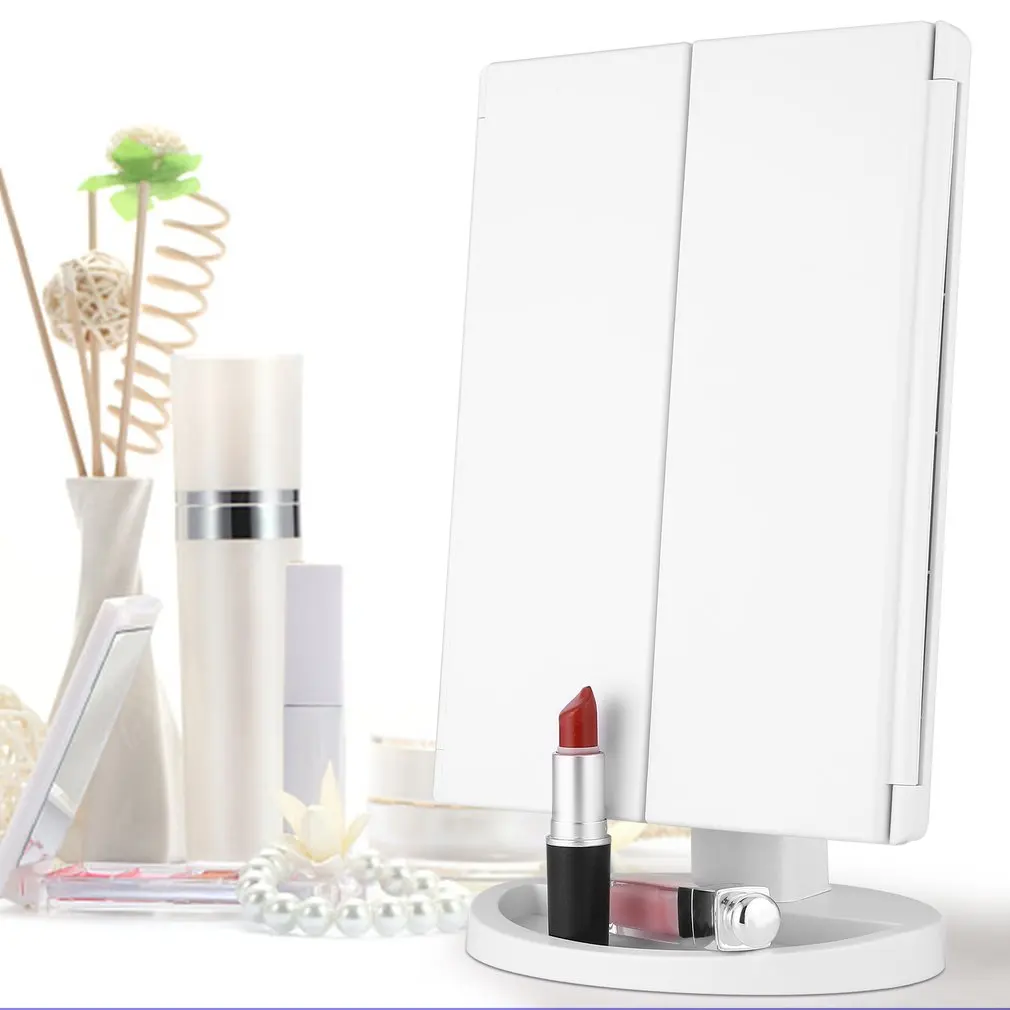 LED Desktop Three Fold Makeup Mirror 2x 3x 10x 180 Degree Free Rotation Table Countertop Cosmetic Bathroom | Дом и сад