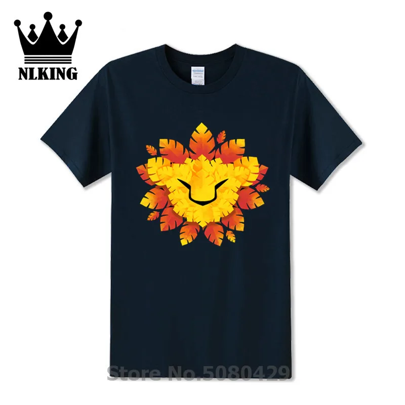 Футболка с забавными рукавами изображением короля льва и листьев на открытом