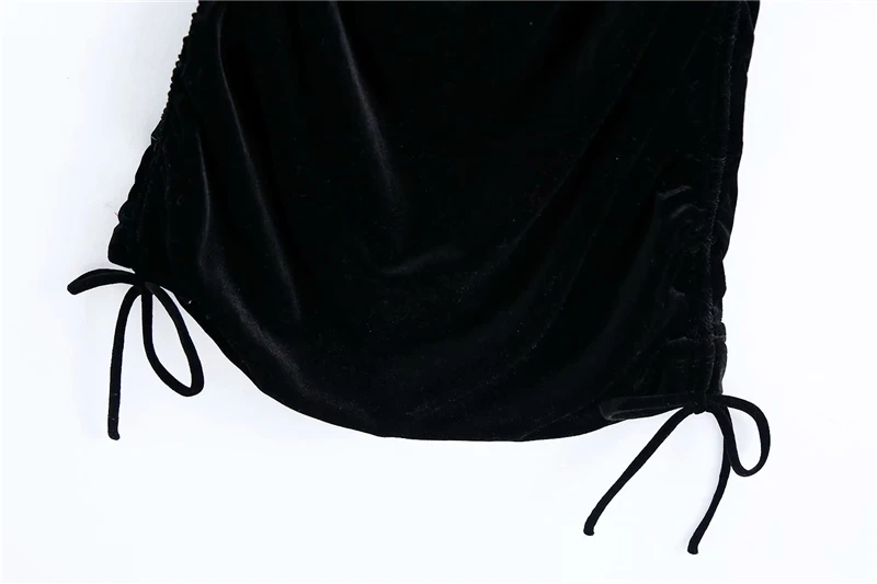 

Sexy Women Black Velvet Draped Dresses 2020 Fashion Ladies Backless Strap Dress Elegant Female Chic Bow Slim Mini Vestidos