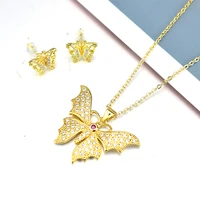 ladies butterfly pendant necklace with cubic oxidation insect pendant butterfly hollow earrings birthday party gift