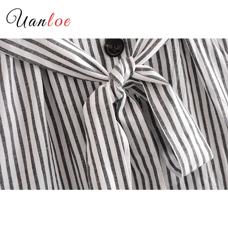 Женские базовые полосатые платья с карманами галстуком-бабочкой Длинный рукав