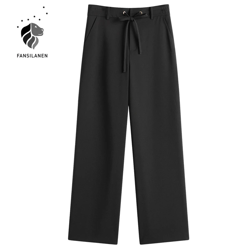 

FANSILANEN Black Khaki Mopping Wide Leg Pants Women's High Waist Straight Loose Casual Pants Women Clothing