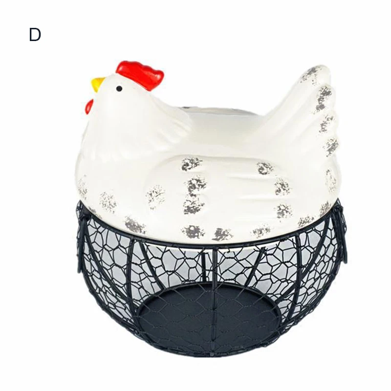 

Metal Wire Basket with Ceramic Hens Cover Fruit Basket Egg Holder Decorative Kitchen Storage Baskets for Household Items G10
