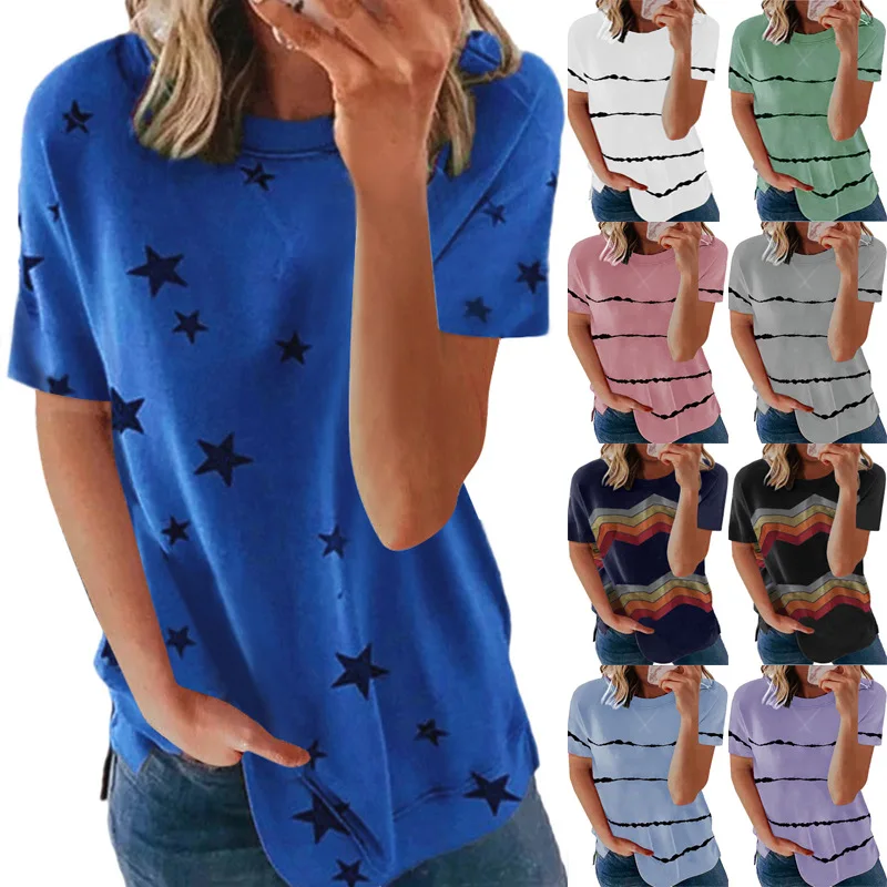 

Women's 2021 Spring/summer New Round-necked Short-sleeved Printed T-shirt