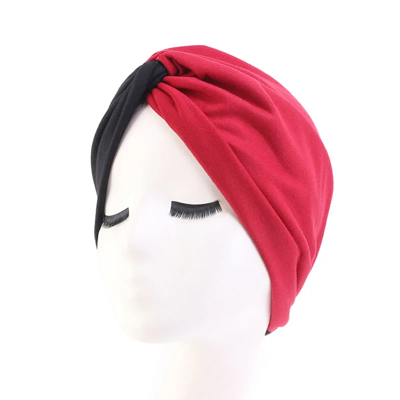 black and red Новая модная женская тюрбан мягкая хлопковая перекрученная повязка на голову богемный тюрбан, головной платок Кепка chemo Бандана Хиджаб головной убор-тюрбан - Цвет: black and red
