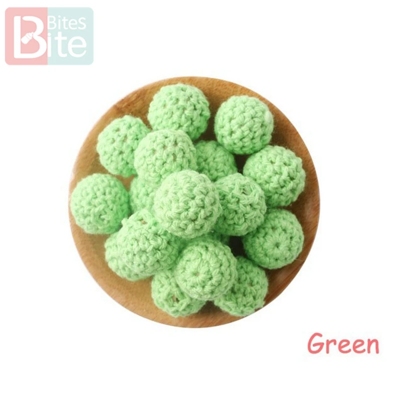 Green Кусачки 20шт 20 мм деревянное вязание крючком детский Прорезыватель вязаные бусины пустые DIY цепочка для прорезывания зубов подарки Детские товары Bpa бесплатно - Цвет: Green