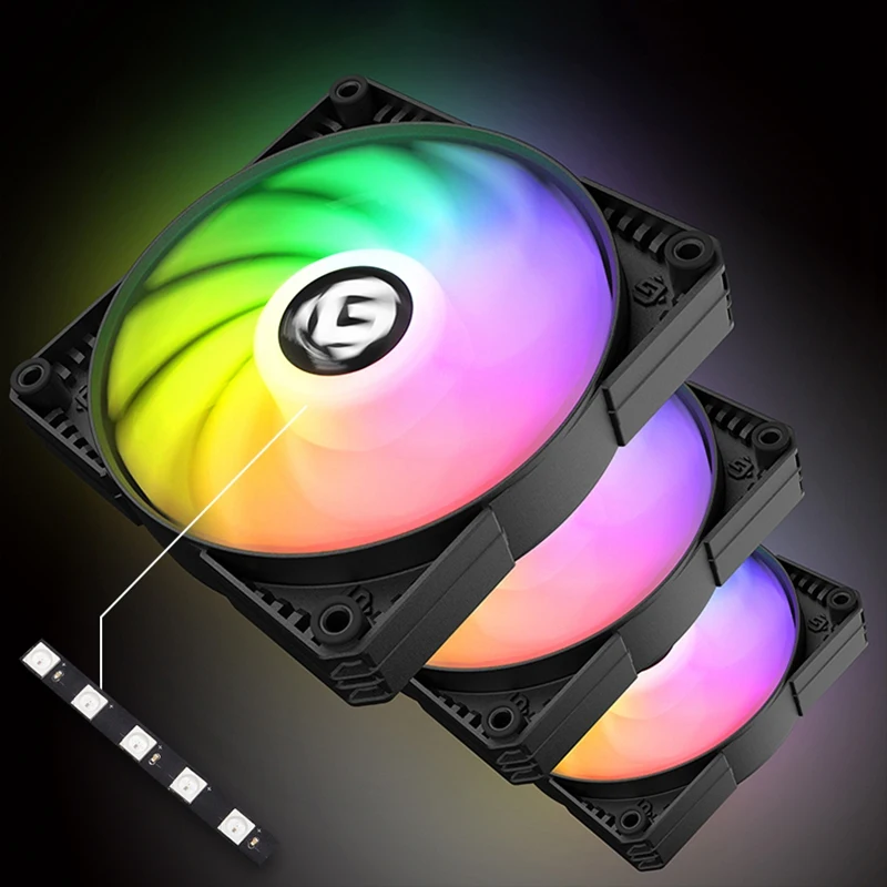 Черный RGB цветной светодиодный Радужный вентилятор 14 см для синхронизации