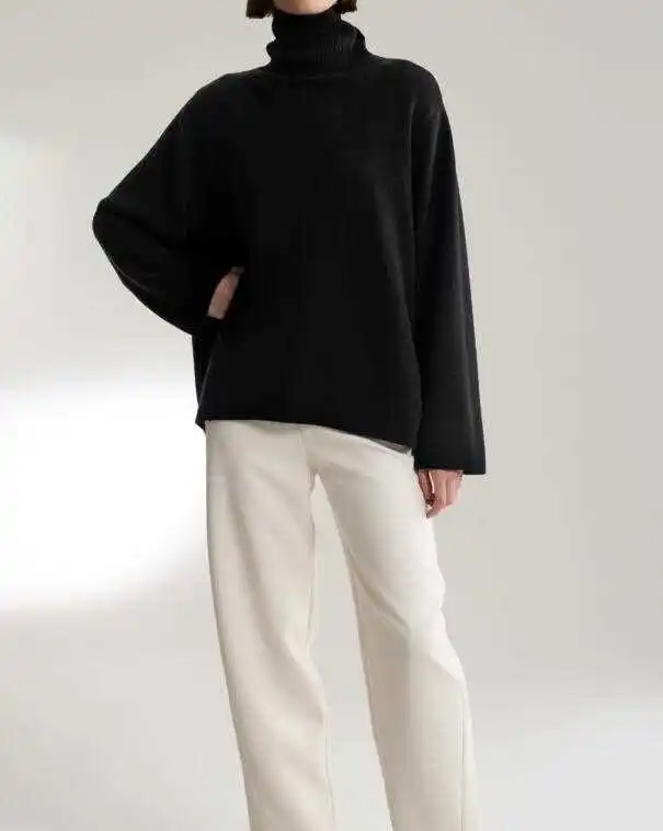 

Cambridge knit beige melange stand up turtleneck collar Long Sleeved voluminous Sweaters rib knitted Hem Oversized Jersey 2021