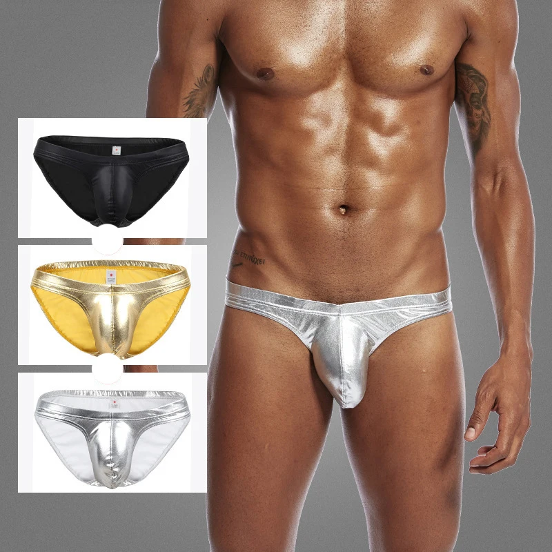 

Men PVC Patent Leather Briefs Sexy Party Underpants Latex Glossy U Convex Pouch Jockstrap Buttocks Underwear Clubwear