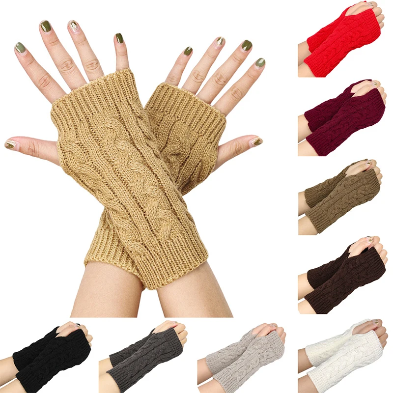 Перчатки без пальцев искусственная шерсть вязаные безпальцевые варежки модные