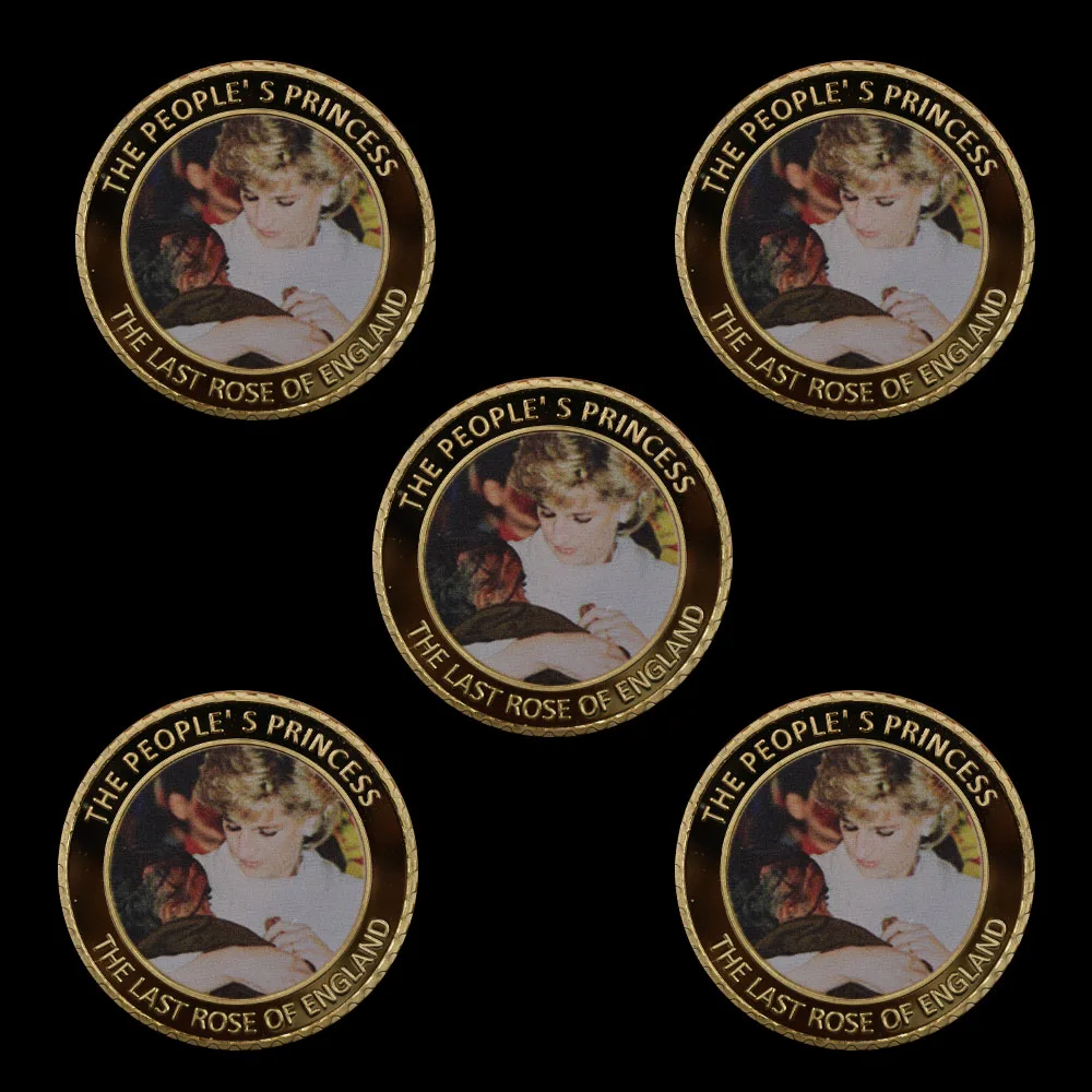 

5 Pieces / Set World Celebrity Gilded Princess Diana Challenge Coin Creative Birthday Gift Home Decoration Coins Collectibles