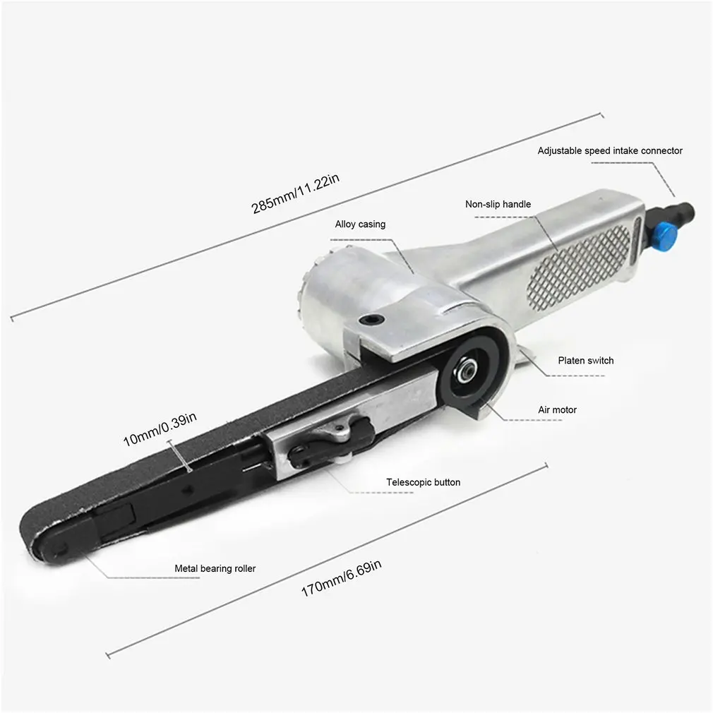 

3/8" Air Belt Sander Air Angle Grinding Machine with Sanding Belts for Air Compressor Sanding Pneumatic Tool Set 10/20mm