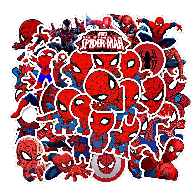 Disney-pegatinas de Spiderman para ni&ntilde;os, calcoman&iacute;as divertidas de Los Vengadores, para monopat&iacute;n, guitarra, ordenador port&aacute;til, equipaje, dibujos animados, impermeables, 10/35 Uds.-1