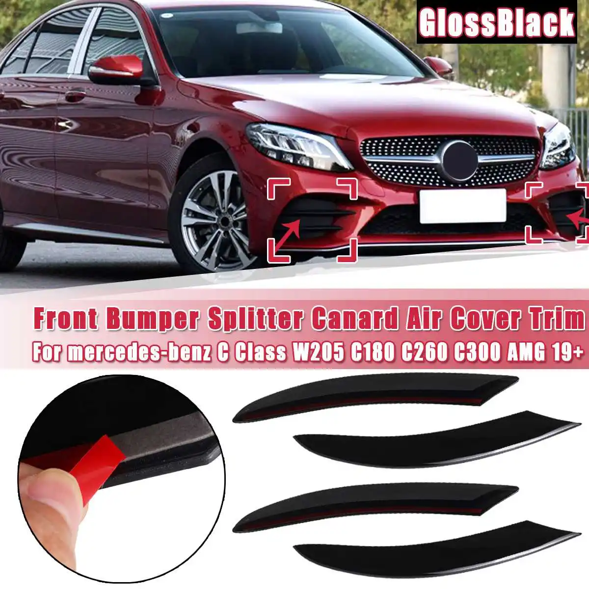 gloss black Передний бампер сплиттер Canard вентиляционное отверстие Крышка Накладка для Mercedes-benz C Класс W205 C180 C260 C300 Для AMG+ Стайлинг молдинги - Цвет: gloss black