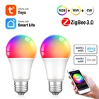 Умная Светодиодная лампа Zigbee 3,0 E27 Tuya умный дом, светодиодная лампа с изменением цвета, совместимая с Alexa Google Home Smart Life