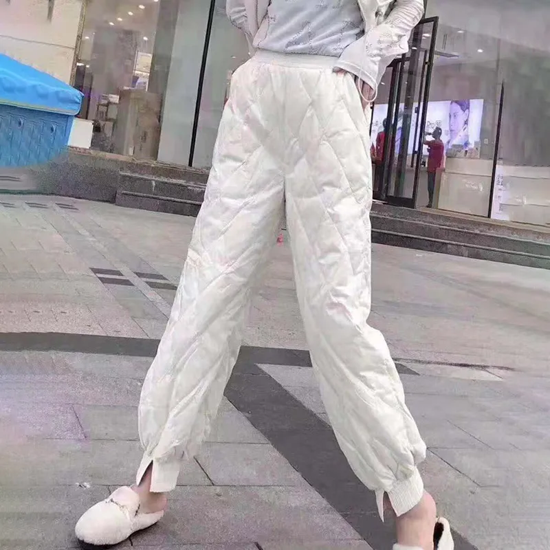 Женские легкие пуховые хлопковые брюки для девушек маленькие ноги раскол со