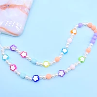 new mobile phone lanyard chain for women men acrylic pearl colorful beads neck chain strap necklace strap holder jewelry