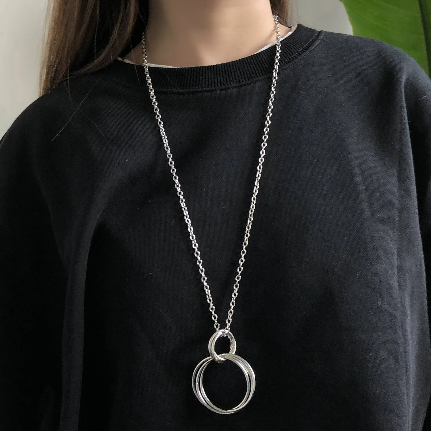 

New Necklaces For Women Fashion Geometric Multi-layer Ring Sweater Necklace Girl Hip Hop Long Exaggerated Pendant Necklace