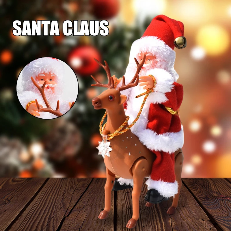 Electric Santa Claus Riding Deer Doll Toy Xmas with Music Creative New Year Christmas Decoration Kid Gift Christmas Decoration