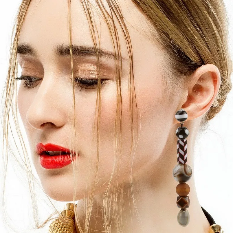 Florosy длинные деревянные серьги-подвески из бусин и ракушек Висячие серьги для