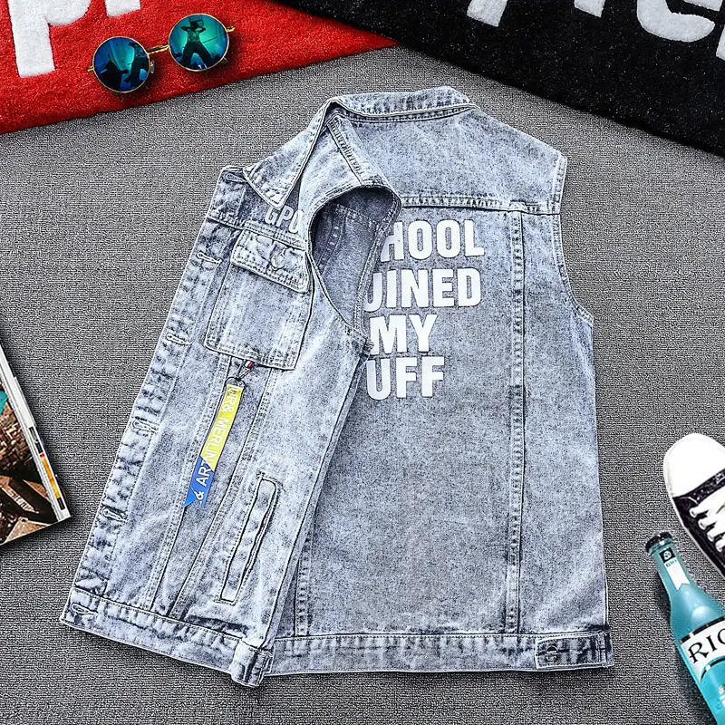 Жилет мужской джинсовый уличный куртка без рукавов Джинсовая безрукавка уличная