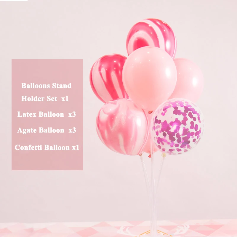 pink set 7 трубок подставка для воздушных шаров держатель колонки с днем рождения украшения для маленьких мальчиков и девочек первый год конфетти свадьбы - Цвет: pink set