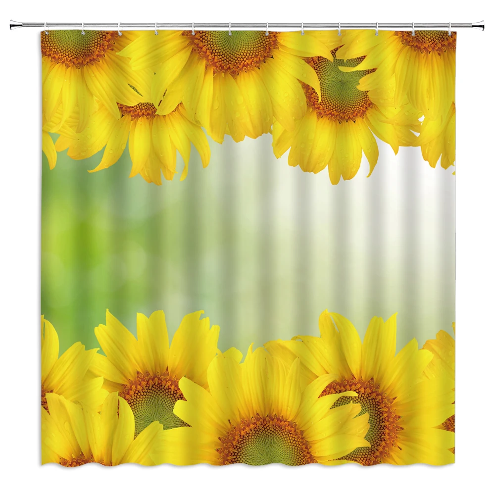 sunflower butterfly shower curtains bathroom decor yellow flower green leaf summer plant scenery home bathtub cloth curtain set free global shipping