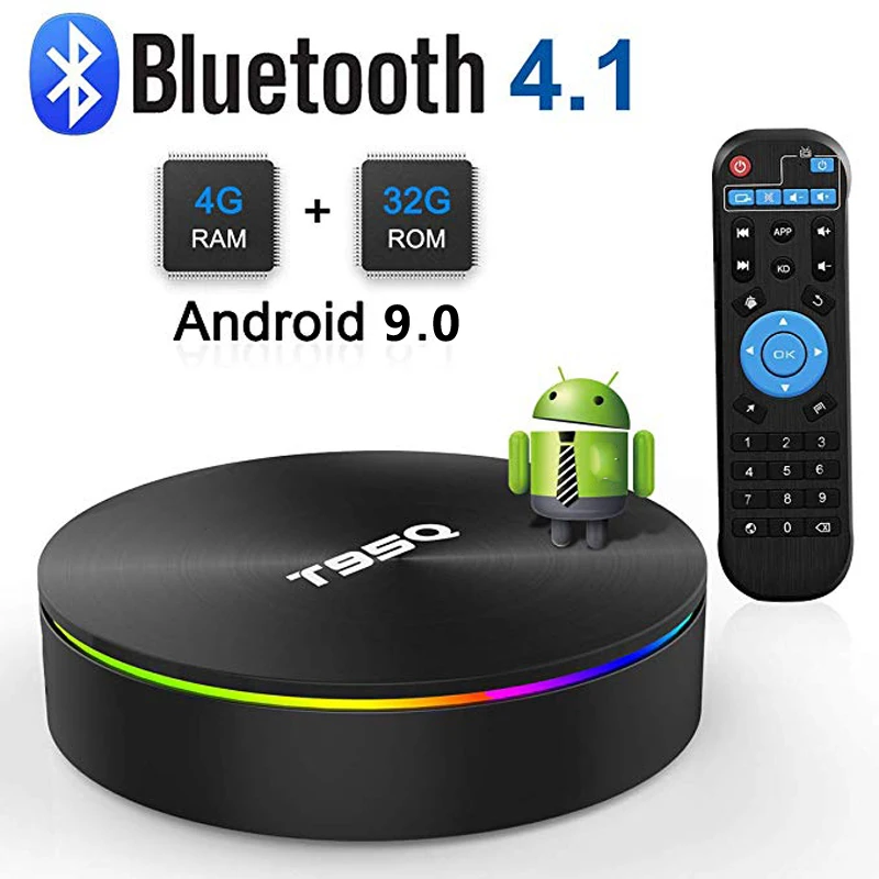 T95Q ТВ приставка Android 9,0 4G ram 32G/64G rom Amlogic S905X2 четырехъядерный 2,4G+ 5GHz Wifi BT4.1 H.265 4K телеприставка Смарт медиаплеер