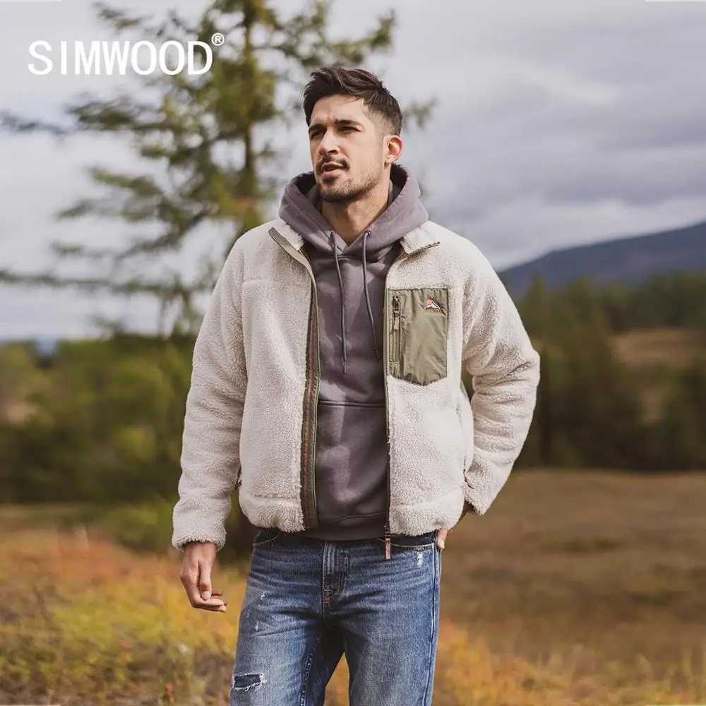SIMWOOD осень зима панельный Флисовый жакет для мужчин размера плюс шерпа плюшевая куртка высокого качества размера плюс пальто SI980742