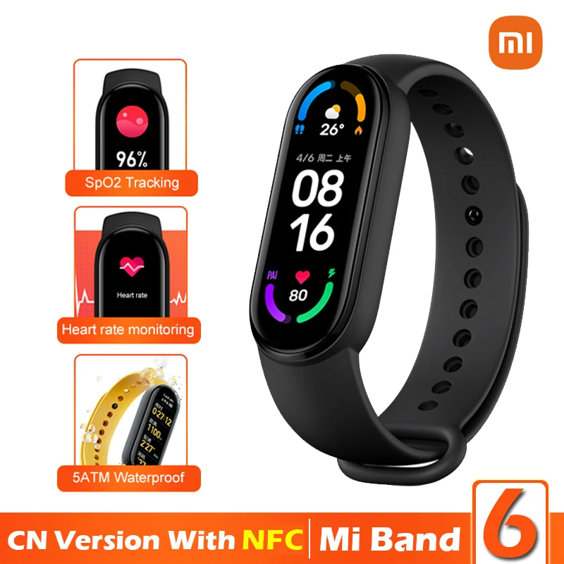 

Смарт-браслет Xiaomi Mi Band 6 с цветным AMOLED дисплеем 1,56 дюйма, 5 цветов