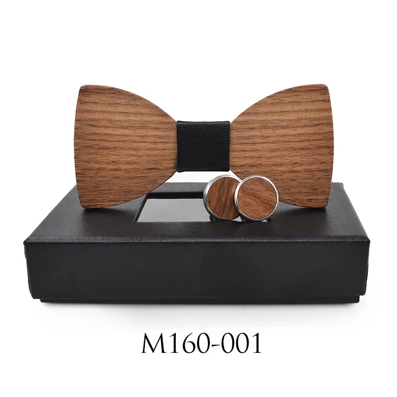 

New adult men's business black walnut Bow Tie Suit Cufflink bow tie suit made of imported wood