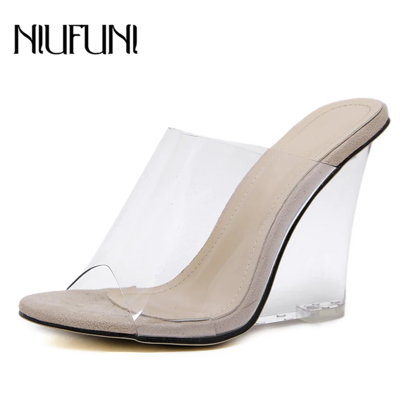 

NIUFUNI/пикантные прозрачные шлепанцы на танкетке с кристаллами; Коллекция 2022 года; Шлепанцы без застежки с открытым носком; Женские босоножки ...