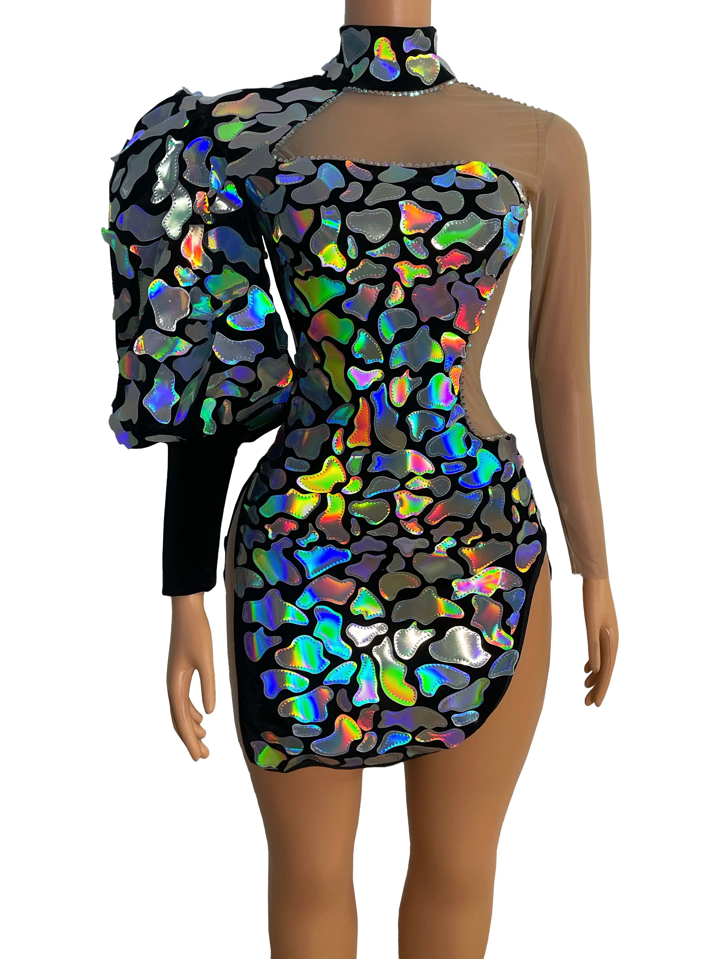 Вечерние платья для танцовщицы блестящее короткое платье с зеркальными