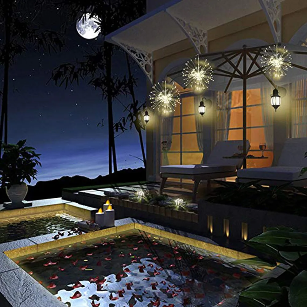 Firework Solar Power LED String Copper Wire Fairy Lights Xmas Party Decor Lamp