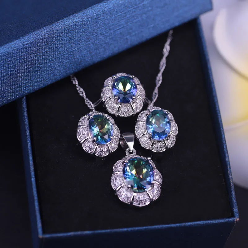 Летний Новый Стиль радужного кубического циркония серебряный цвет набор