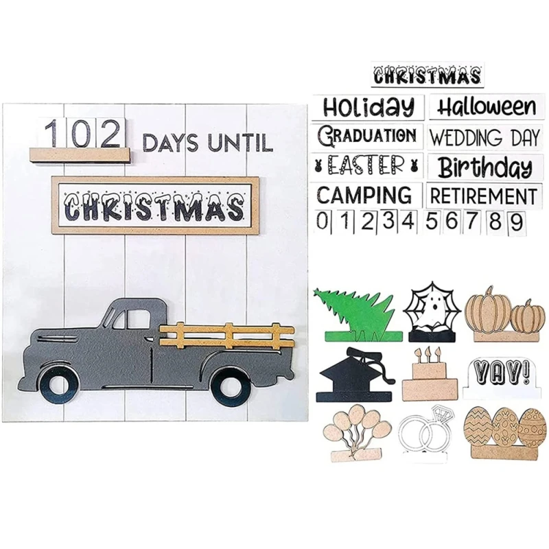 

Christmas Countdown Calendar,Detachable Seasonal Signs Decoration Interchangeable Truck,Desk Decoration,Drop ship