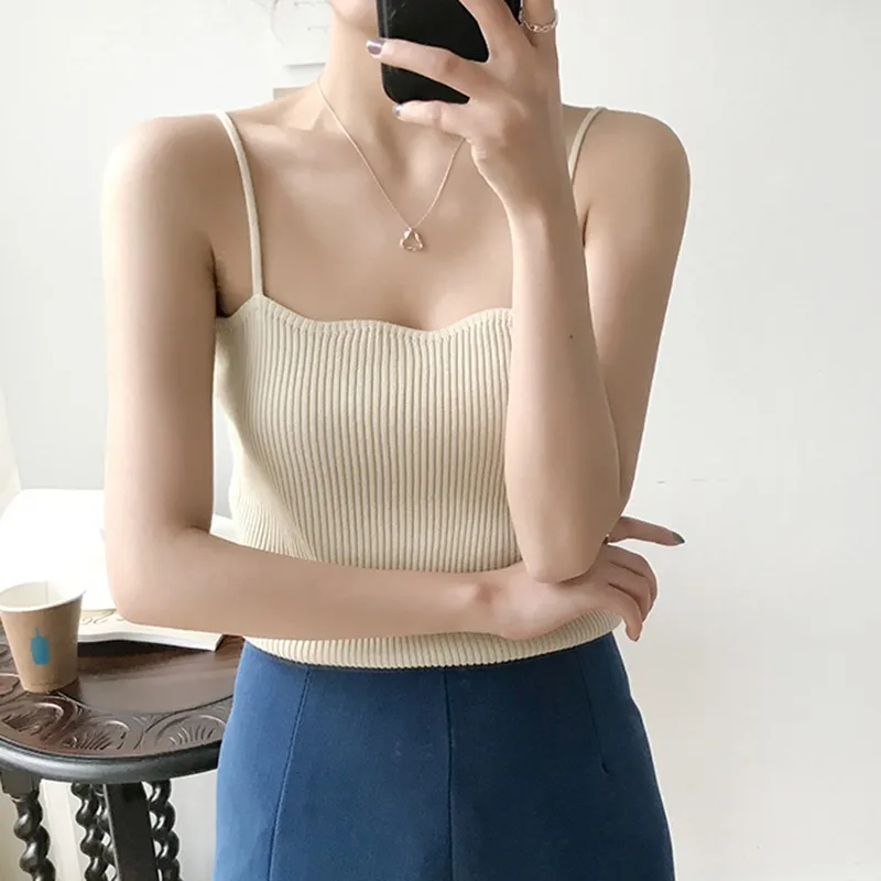 Однотонная женская Трикотажная майка без рукавов Летняя Сексуальная Женская с v