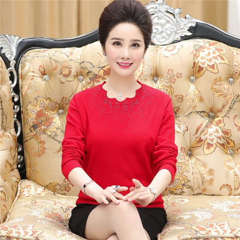 Свитеры для женщин среднего возраста осенние пуловеры однотонный вязаный свитер