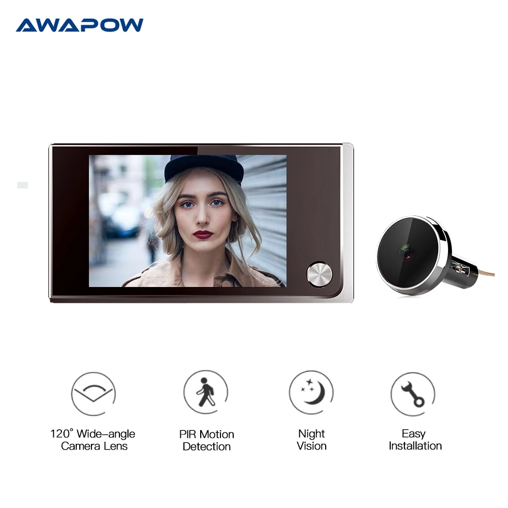 

3.5 Inch Video Cat Eye Digital Camera Doorbell 120 Degree Angle Cat Eye Viewer Video Eye Doorbell Outdoor Doorbell