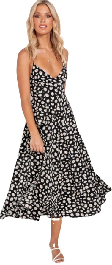 

2021 ladies dress spring and summer new bohemian style sexy sling print dress dresses for women vintage dress strawberry dress