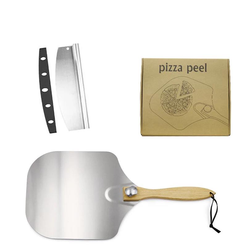 

Pizza Peel Tool Set Pizza Cutter Paddle Aluminum Pie Paddle with Foldable Wooden Handle For Baking Homemade Pizza Bread Cookies
