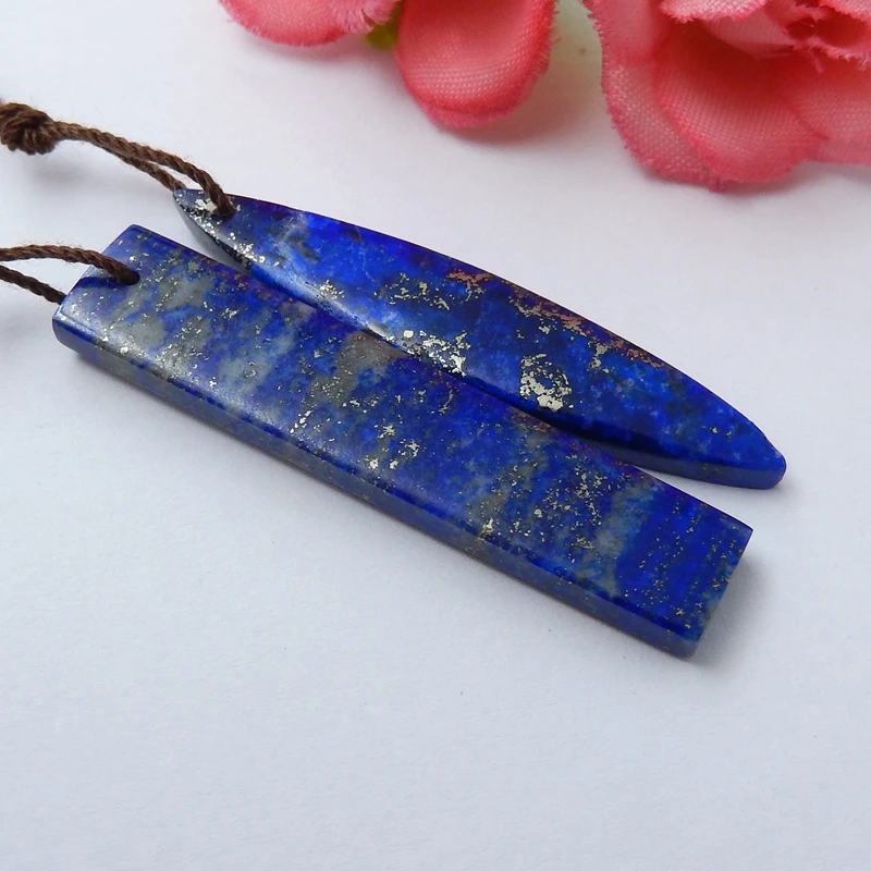 

New Arrival,Natural Lapis Lazuli Handmade Irregular shape Earrings Pairs 42x9x4mm, 42x8x3mm,6.2g
