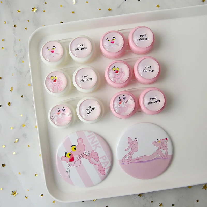 Милый розовый чехол для контактных линз с мультяшным рисунком простой