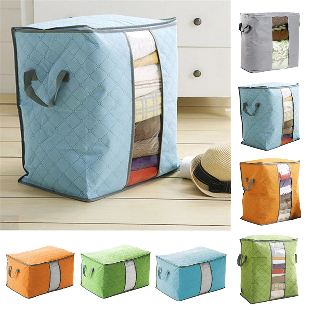 

Clothing Organizer Storage Bag Folding Non Woven Clear Window Clothes Blanket Quilt Closet Organizer Boxes