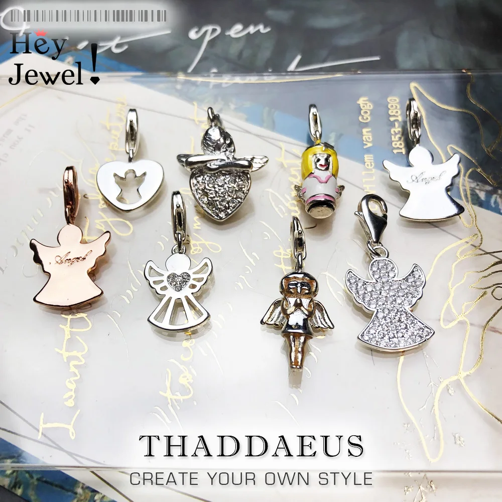 

Ange Guardian Angel Small Pendant Charms Europe 925 Silver Zirconia Lobster Clasp Fit Bracelets, DIY Jewelry For Women