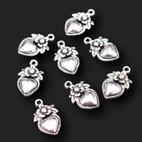 40pcs silver plated mini heart dual hole connectors retro bracelet earrings metal accessories diy charm jewelry crafts making