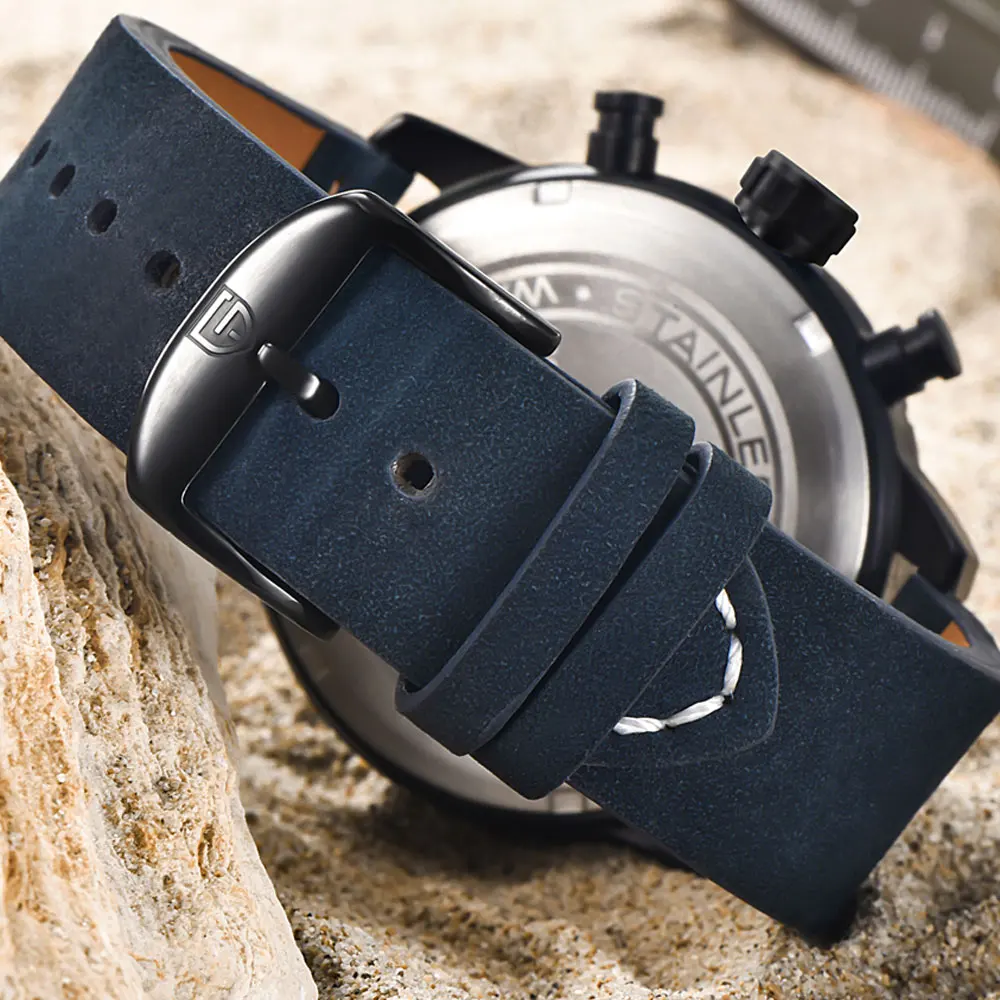 Мужские часы Pagani дизайнерские кварцевые с синим циферблатом 46 мм хронографом и