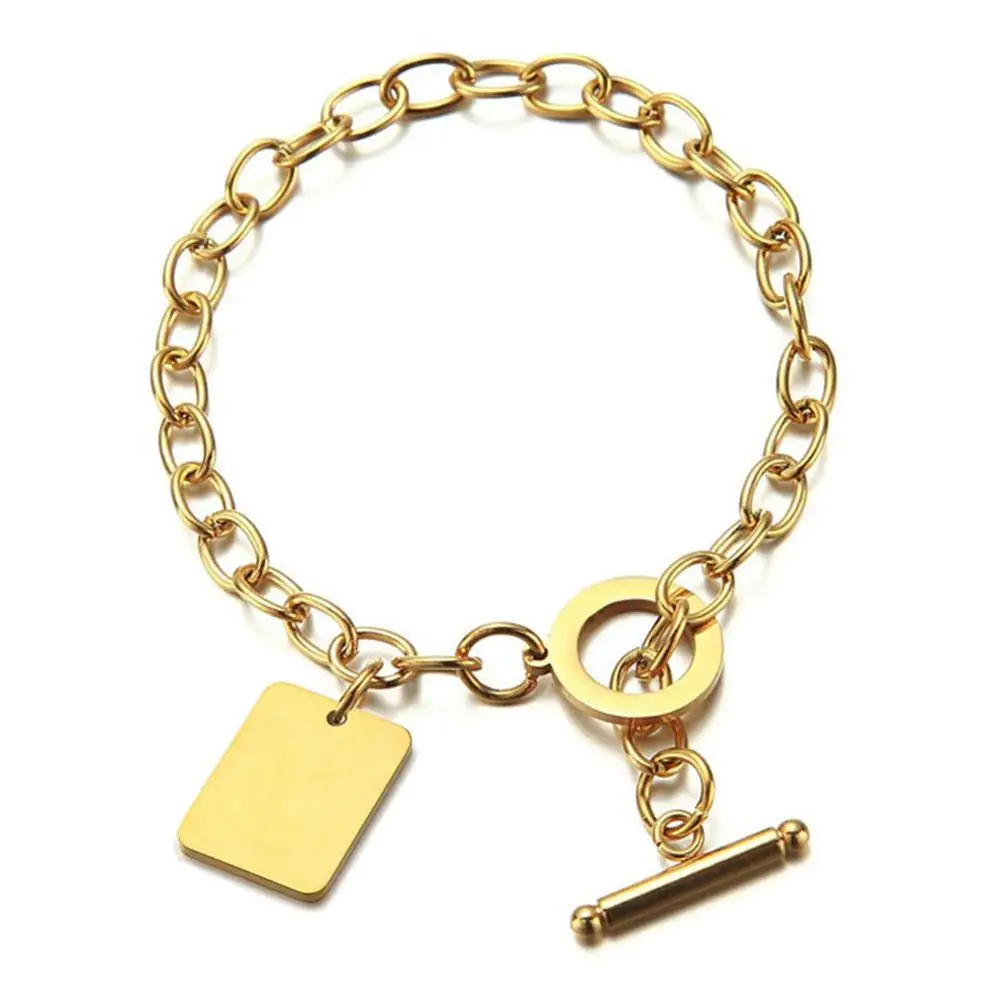 

Kpop Square Charm Bracelet Wholesale Braclet Gold Silver Color Stainless Steel Chain Bracelets for Women Jewelry female 2020